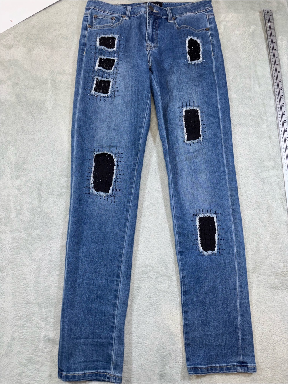 Joseph Ribkoff Patched Distressed Blue Skinny Jeans - Size 10